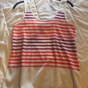 Sleeveless white top w/multi colored stripe detail